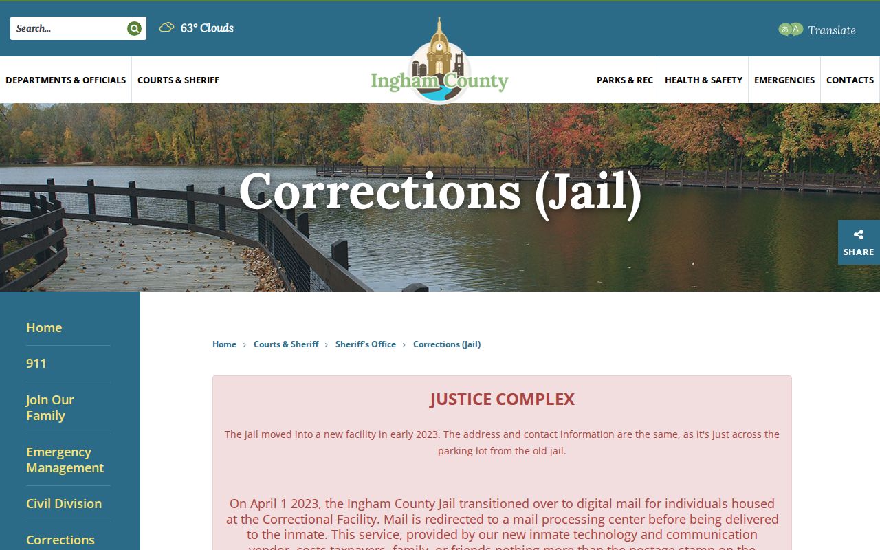 Ingham County Correctional Facility official custody and booking records source